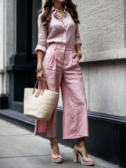 Nelle™ Elegant Shirt & Capri Set | Relaxed Shirt and Cropped Trouser Set