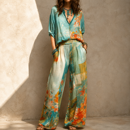 LAVINIA – Set Floreale con Pantalone Ampio