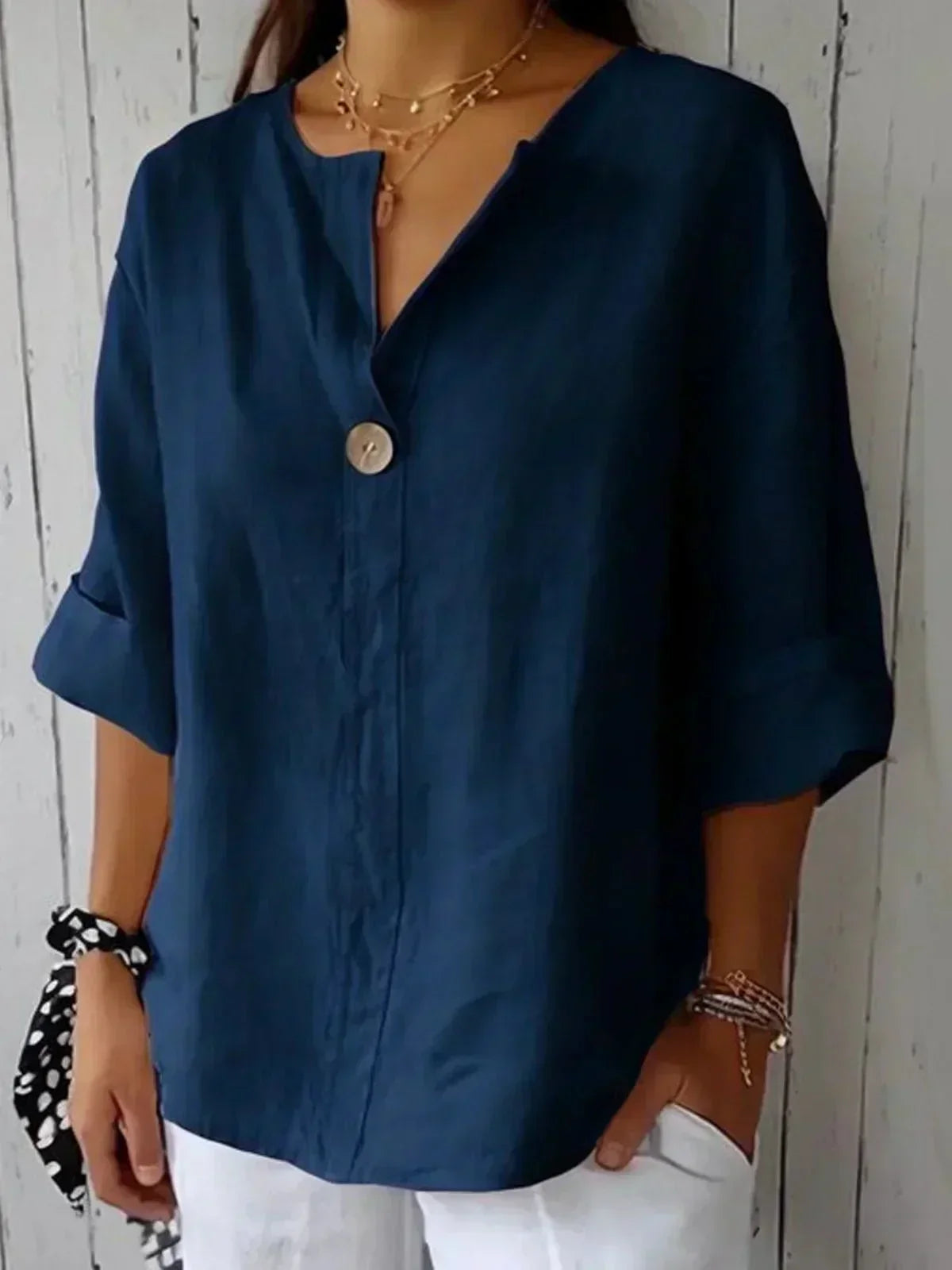 LIVIANA – Blusa in Lino con Scollo a V