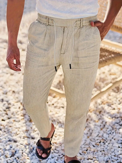 NICHOLS - WIDE LEG LINEN PANTS WITH DRAWSTRING