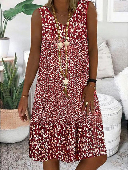 Ann - Sleeveless Floral V-Neck Dress