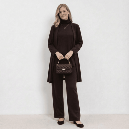 Barbara Cardigan Knit Top & Trousers Set | Refined Three-Piece Knit Co-Ord