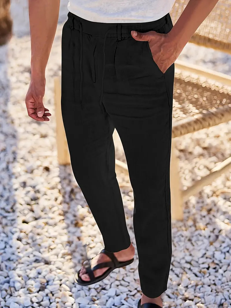 NICHOLS - WIDE LEG LINEN PANTS WITH DRAWSTRING