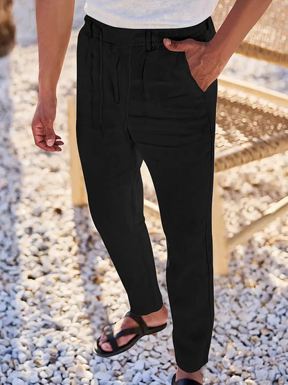 NICHOLS - WIDE LEG LINEN PANTS WITH DRAWSTRING