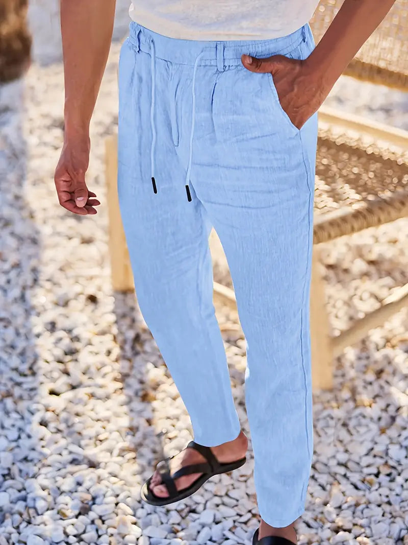 NICHOLS - WIDE LEG LINEN PANTS WITH DRAWSTRING