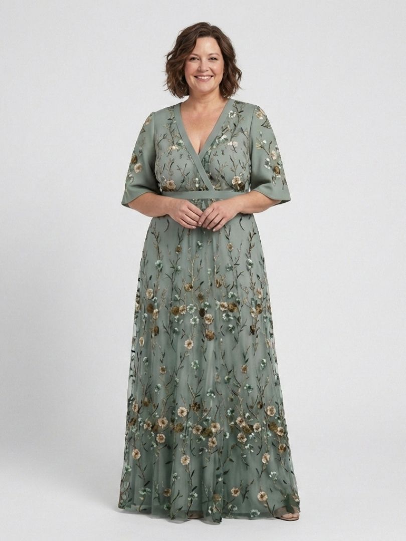 CE - Evade | Floral V Neck Short Sleeve Maxi Dress