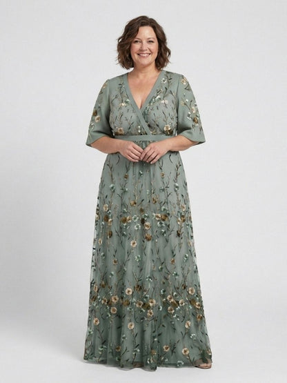 CE - Evade | Floral V Neck Short Sleeve Maxi Dress