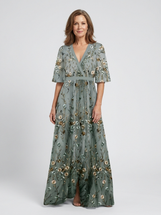 CE - Evade | Floral V Neck Short Sleeve Maxi Dress