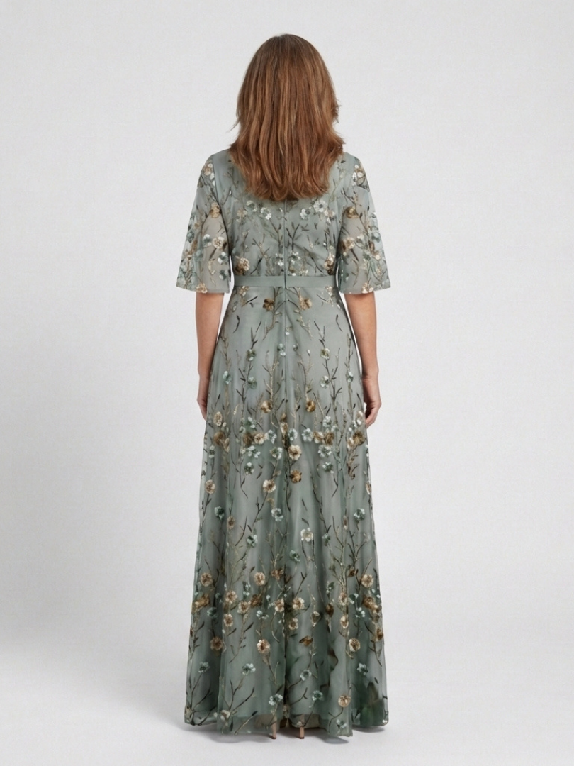 CE - Evade | Floral V Neck Short Sleeve Maxi Dress