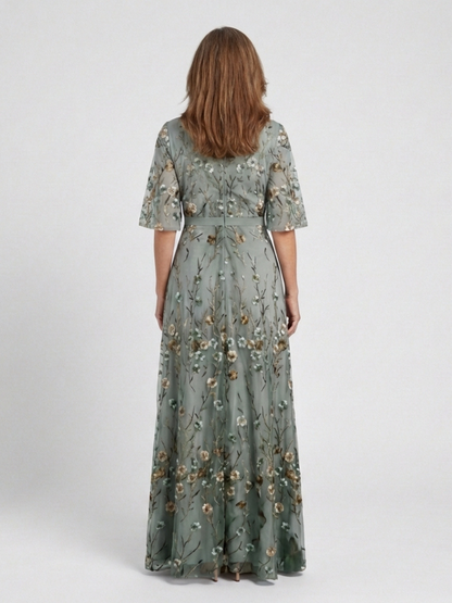 CE - Evade | Floral V Neck Short Sleeve Maxi Dress