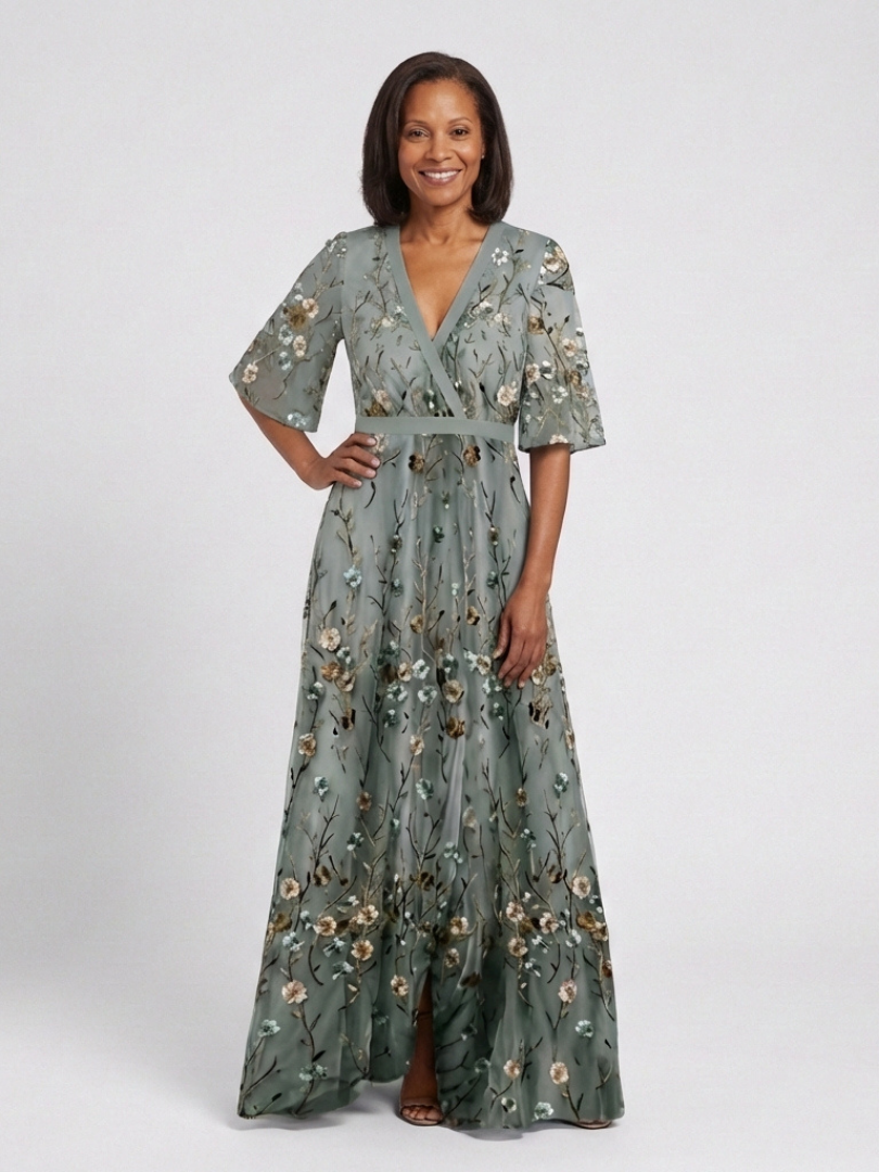 CE - Evade | Floral V Neck Short Sleeve Maxi Dress