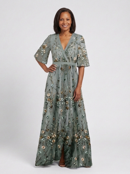 CE - Evade | Floral V Neck Short Sleeve Maxi Dress