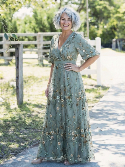 CE - Evade | Floral V Neck Short Sleeve Maxi Dress