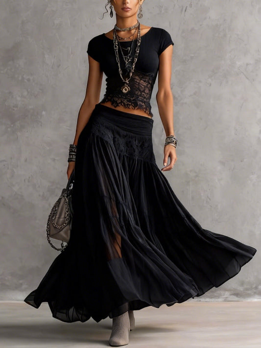 VALENTINA – Completo Elegante in Pizzo e Plissé