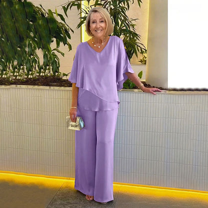 Sarina™ Elegant Two-Piece Set | V-Neck Top and Relaxed Trousers